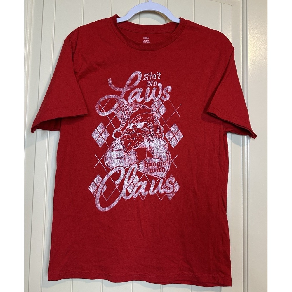 Holiday Time Ain't No Laws‎ Hangin With Claus red short sleeve t-shirt Sz M